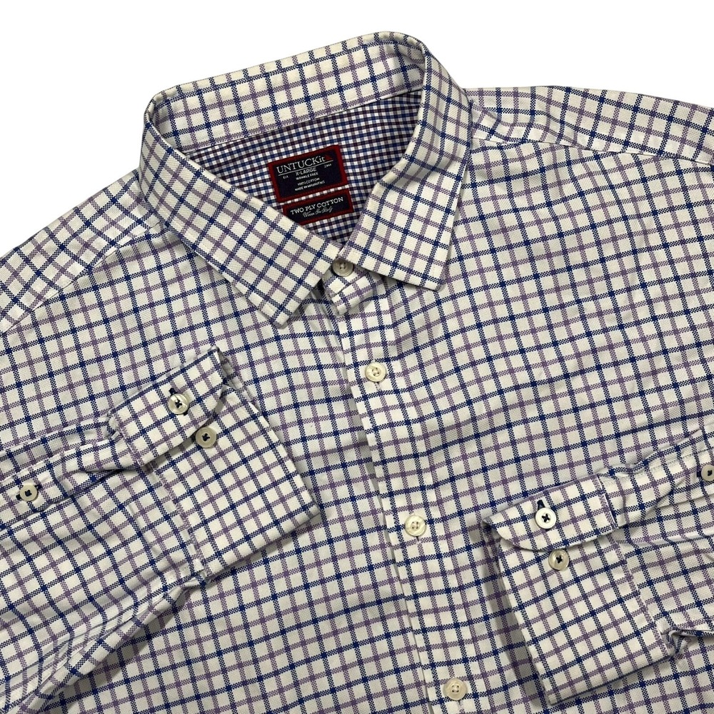 UNTUCKit Cedarvale Button Up Shirt Mens XL Purple Check Wrinkle Free Regular Fit